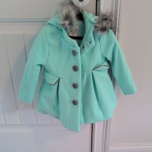 Cat & Jack Aqua Pea Coat with Faux Fur Hood